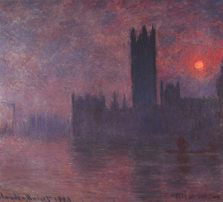 日落时的国会大厦 Houses of Parliament at Sunset (1903)，克劳德·莫奈