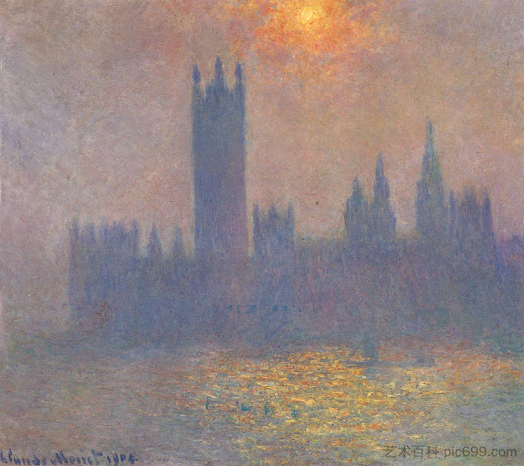 国会大厦,阳光在雾中的效果 Houses of Parliament, Effect of Sunlight in the Fog (1904),克劳德·莫奈