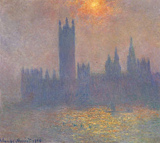 国会大厦，阳光在雾中的效果 Houses of Parliament, Effect of Sunlight in the Fog (1904)，克劳德·莫奈