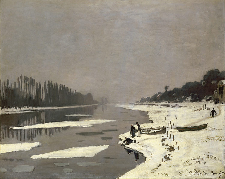 布吉瓦尔塞纳河上的浮冰 Ice Floes on the Seine at Bougival (1867 - 1868)，克劳德·莫奈