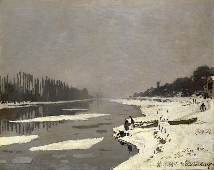 布吉瓦尔塞纳河上的浮冰 Ice Floes on the Seine at Bougival (1867 - 1868)，克劳德·莫奈