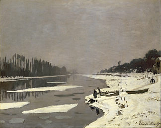 布吉瓦尔塞纳河上的浮冰 Ice Floes on the Seine at Bougival (1867 – 1868)，克劳德·莫奈