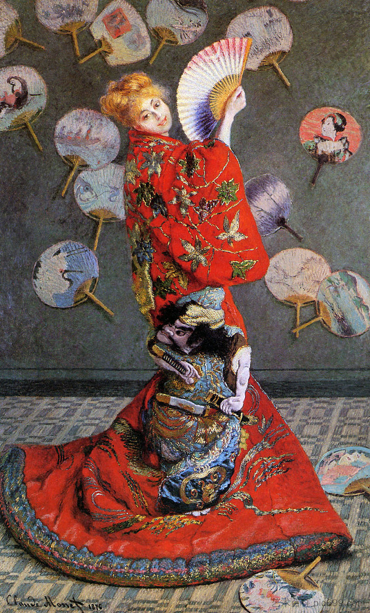 日本的（穿着日本服装的卡米尔·莫奈） Japan's (Camille Monet in Japanese Costume) (1876)，克劳德·莫奈