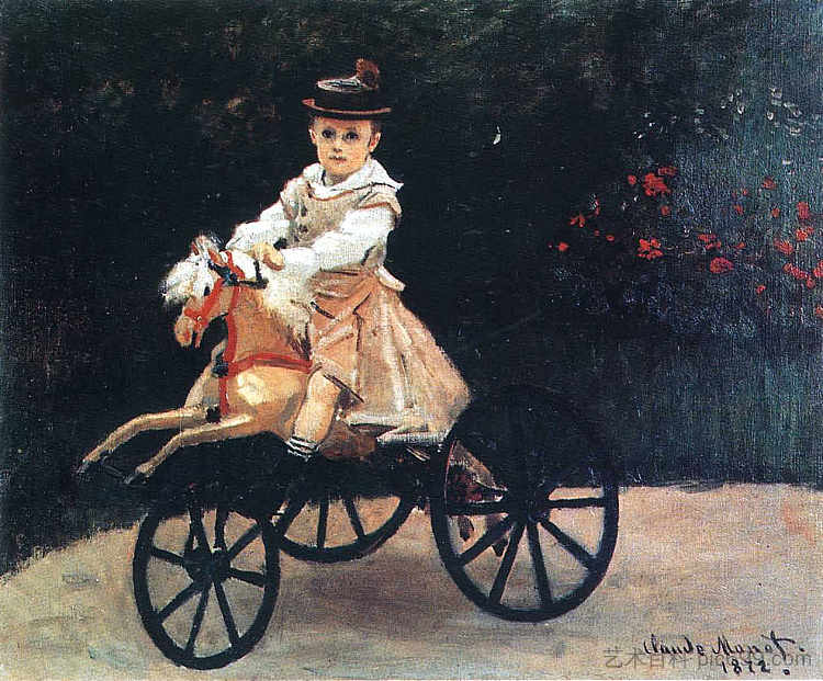 让·莫奈骑在机械马上 Jean Monet on a Mechanical Horse (1872)，克劳德·莫奈