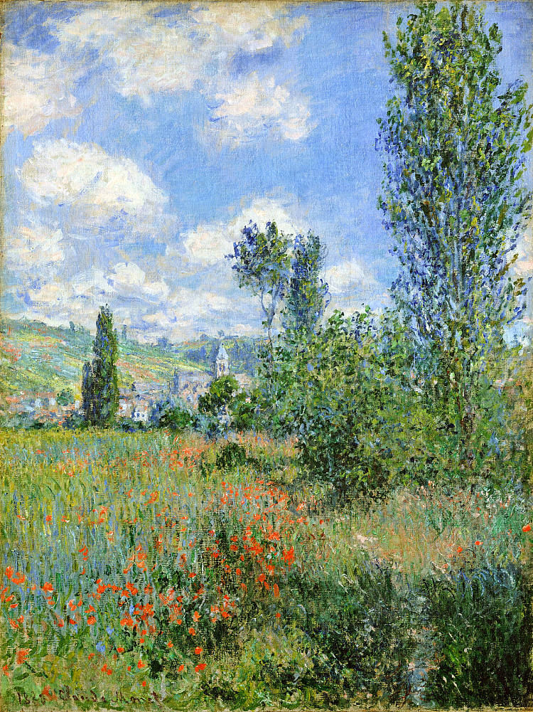 罂粟田中的小巷，圣马丁岛 Lane in the Poppy Fields, Ile Saint-Martin (1880)，克劳德·莫奈