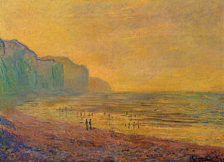 波维尔的退潮，多雾的天气 Low Tide at Pourville, Misty Weather (1882)，克劳德·莫奈