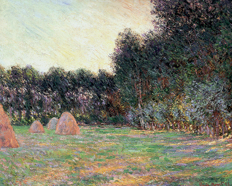 吉维尼附近有干草堆的草地 Meadow with Haystacks near Giverny (1885)，克劳德·莫奈