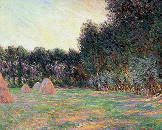 吉维尼附近有干草堆的草地 Meadow with Haystacks near Giverny (1885)，克劳德·莫奈