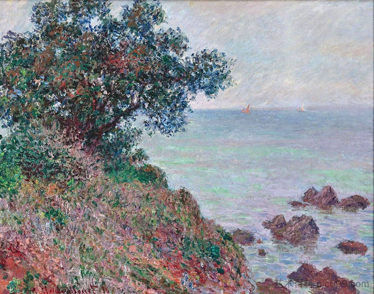 地中海海岸，灰色的一天 Mediteranian Coast, Grey Day (1888)，克劳德·莫奈