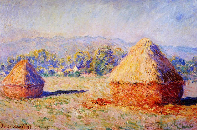 阳光下的谷物堆,早晨效应 Grainstacks in the Sunlight, Morning Effect (1890 - 1891; Giverny,France ),克劳德·莫奈