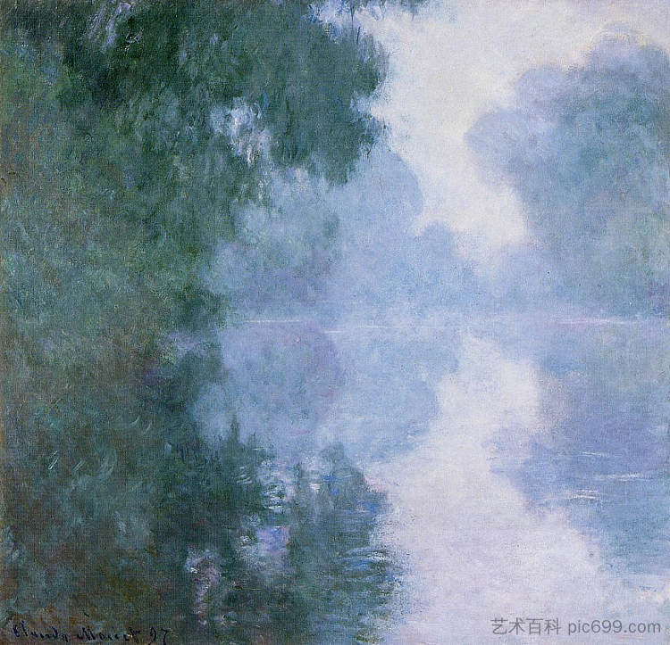 清晨在吉维尔尼附近的塞纳河上 Morning on the Seine near Giverny, the Fog (1893)，克劳德·莫奈