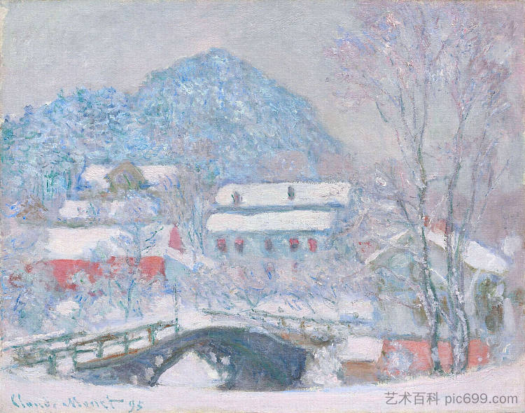 挪威,雪中的山德维肯村 Norway, Sandviken Village in the Snow (1895),克劳德·莫奈