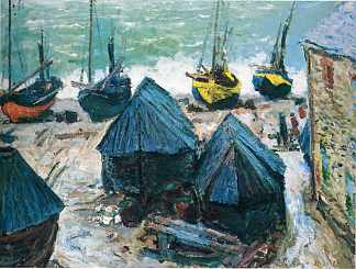埃特拉特海滩上的船只 Boats on the Beach at Etretat (1885)，克劳德·莫奈