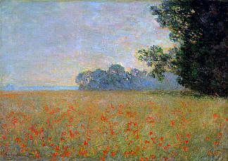 燕麦和罂粟田 Oat and Poppy Field (1890)，克劳德·莫奈