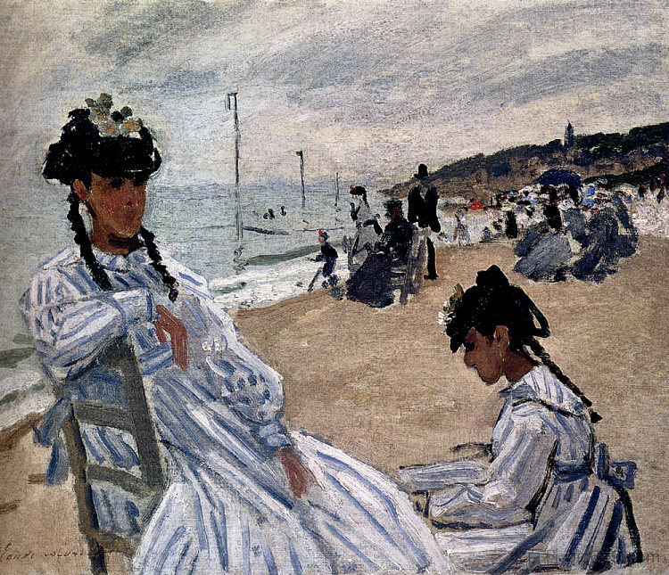 在特鲁维尔的海滩上 On The Beach At Trouville (1870 - 1871)，克劳德·莫奈