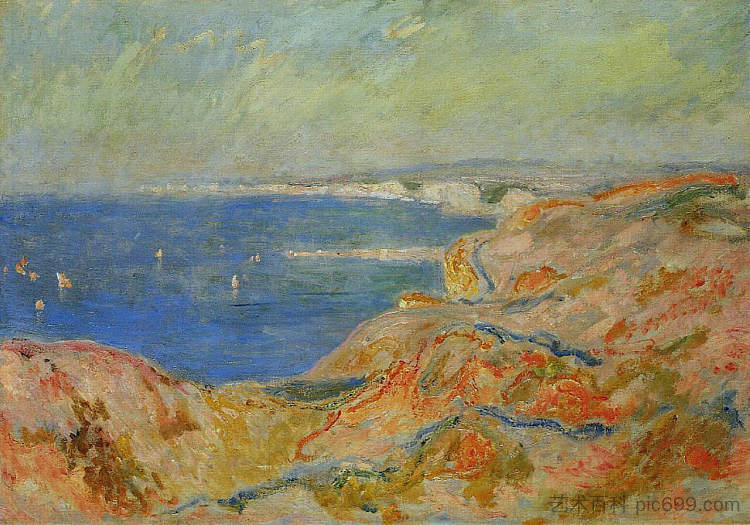 在迪耶普附近的悬崖上 On the Cliff near Dieppe (1897)，克劳德·莫奈