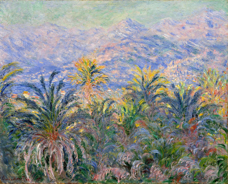 博尔迪盖拉的棕榈树 Palm Trees at Bordighera (1884)，克劳德·莫奈