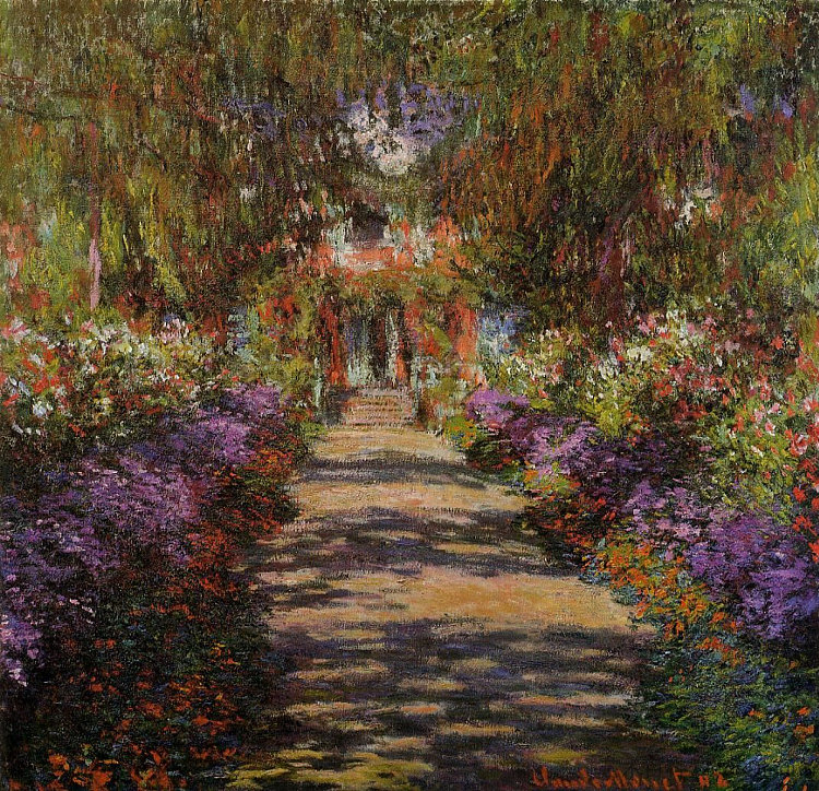 莫奈在吉维尼花园的小路 Pathway In Monets Garden At Giverny (1901)，克劳德·莫奈