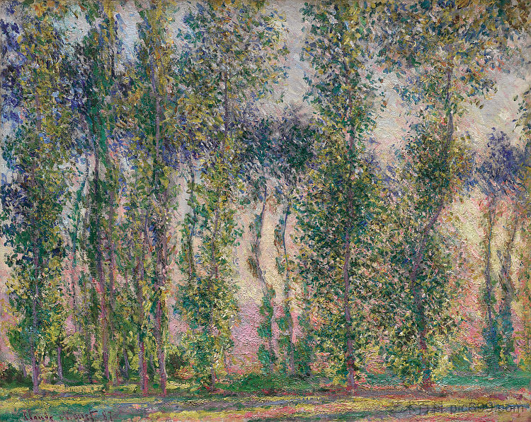 吉维尼的白杨 Poplars at Giverny (1887)，克劳德·莫奈