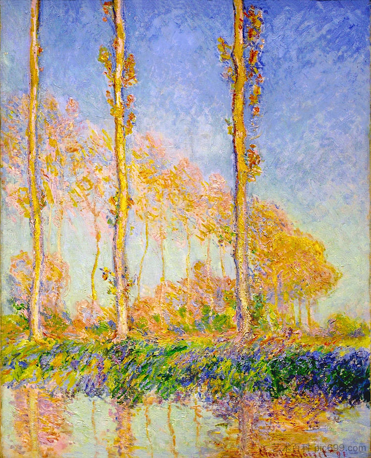 杨树，秋天，粉色效果 Poplars, Autumn, Pink Effect (1891)，克劳德·莫奈