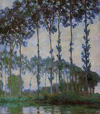 爱彼河畔的杨树，阴天 Poplars on the Banks of the River Epte, Overcast Weather (1891)，克劳德·莫奈