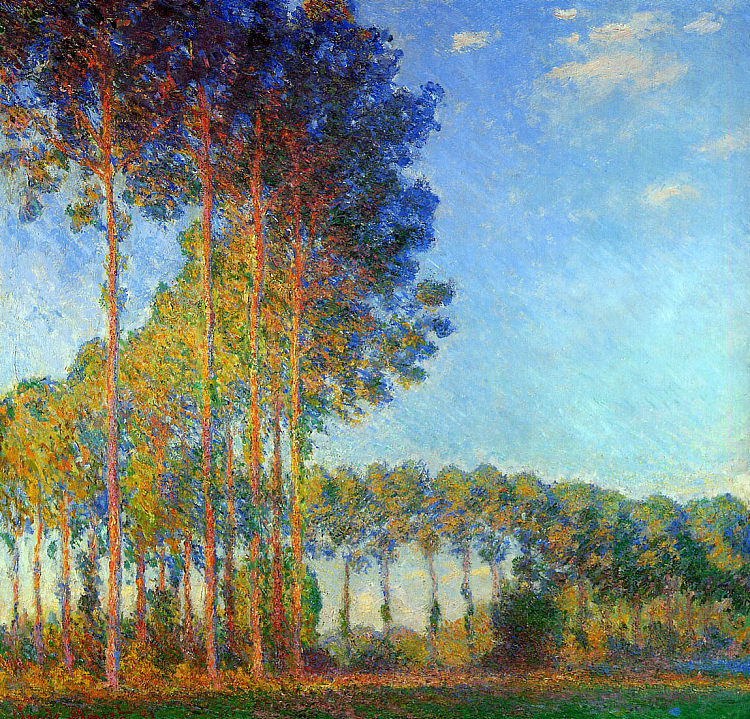 从沼泽地望去，爱彼特河畔的白杨 Poplars on the Banks of the River Epte, Seen from the Marsh (1891 - 1892)，克劳德·莫奈