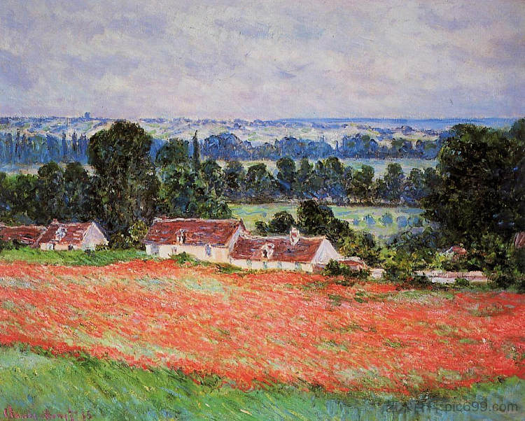 吉维尼的罂粟田 Poppy Field at Giverny (1885)，克劳德·莫奈