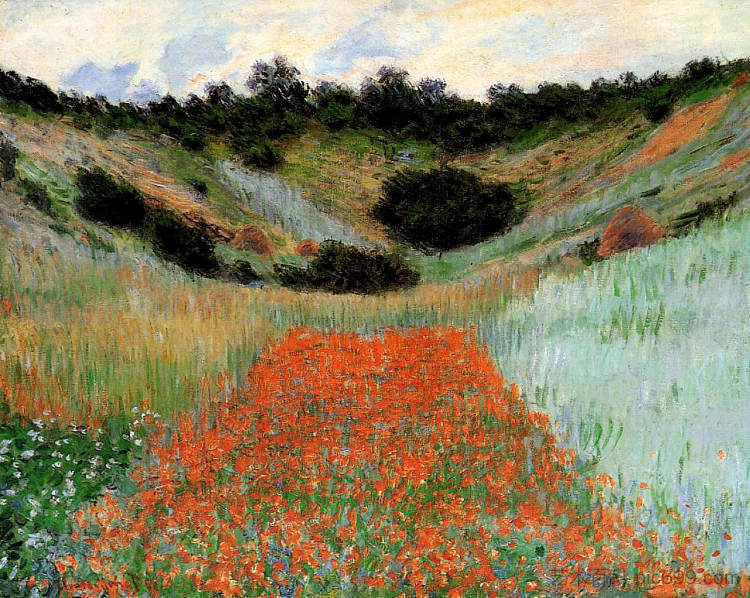 吉维尼附近山谷里的罂粟田 Poppy Field in a Hollow near Giverny (1885)，克劳德·莫奈