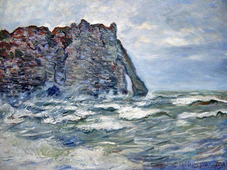 下游港口，波涛汹涌的大海 Port d`Aval, Rough Sea (1883)，克劳德·莫奈