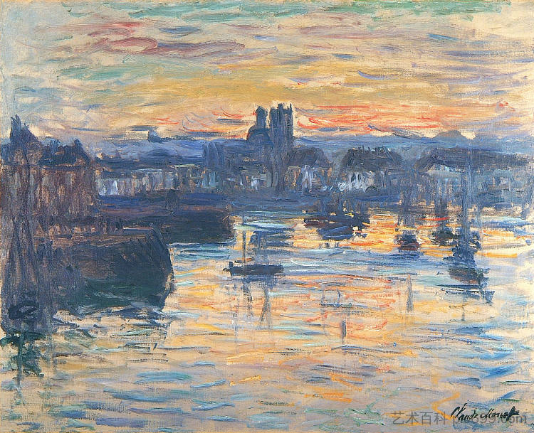 迪耶普港，晚上 Port of Dieppe, Evening (1882)，克劳德·莫奈