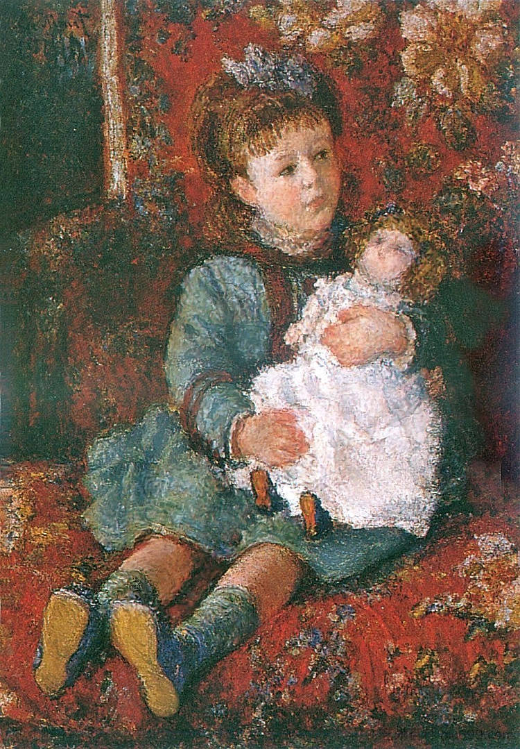 杰曼·霍斯赫德与洋娃娃的肖像 Portrait of Germaine Hoschede with a Doll (1876 - 1877)，克劳德·莫奈