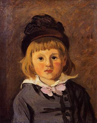 让·莫奈戴着带绒球的帽子的肖像 Portrait of Jean Monet Wearing a Hat with a Pompom (1869)，克劳德·莫奈