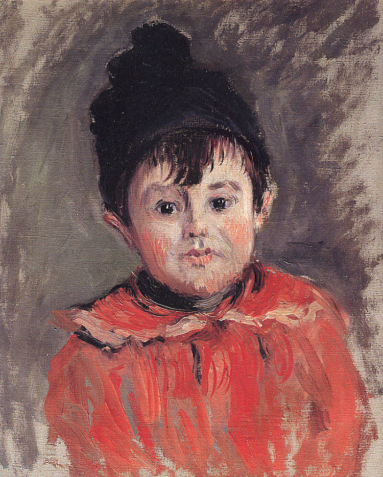 迈克尔的肖像与帽子和绒球 Portrait of Michael with Hat and Pom Pom (1880)，克劳德·莫奈