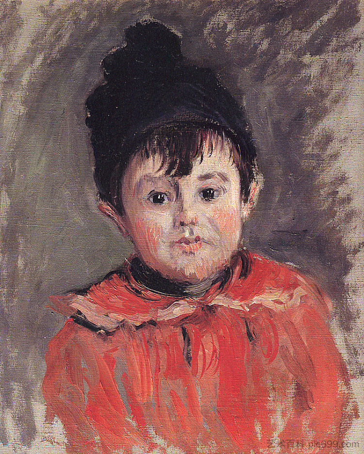 迈克尔的肖像与帽子和绒球 Portrait of Michael with Hat and Pom Pom (1880)，克劳德·莫奈