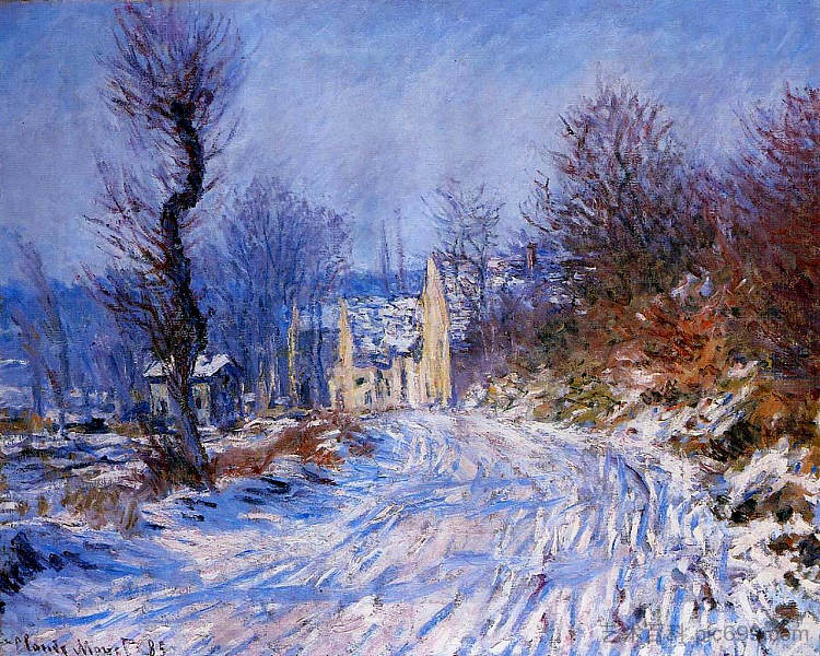 冬天通往吉维尼的路 Road to Giverny in Winter (1885)，克劳德·莫奈