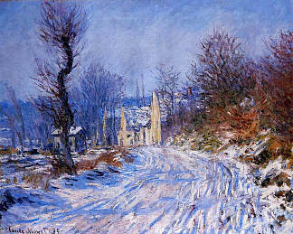 冬天通往吉维尼的路 Road to Giverny in Winter (1885)，克劳德·莫奈
