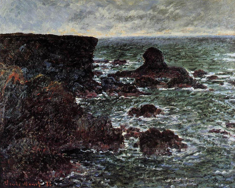 岩石海岸和狮子山，贝勒岛 Rocky Coast and the Lion Rock, Belle-Ile (1886)，克劳德·莫奈