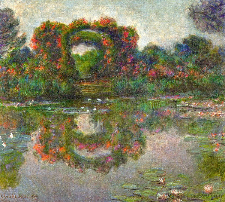 吉维尼的玫瑰拱门 Rose Flowered Arches at Giverny (1913)，克劳德·莫奈