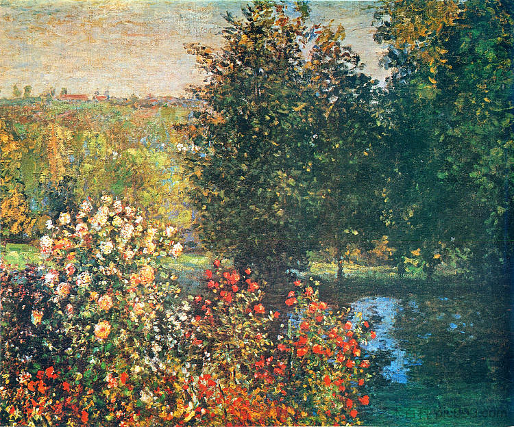 蒙特雷贡霍舍德花园里的玫瑰 Roses in the Hoshede`s Garden at Montregon (1876)，克劳德·莫奈