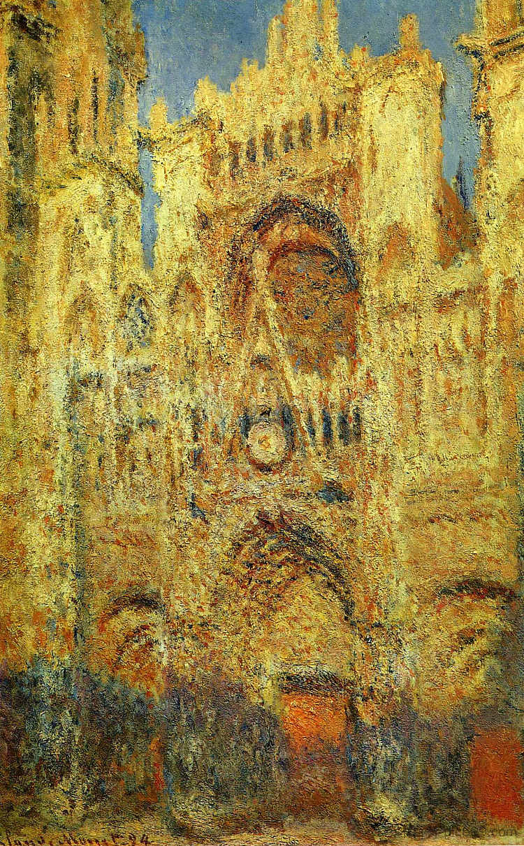 夕阳下的鲁昂大教堂 Rouen Cathedral at Sunset (1894)，克劳德·莫奈