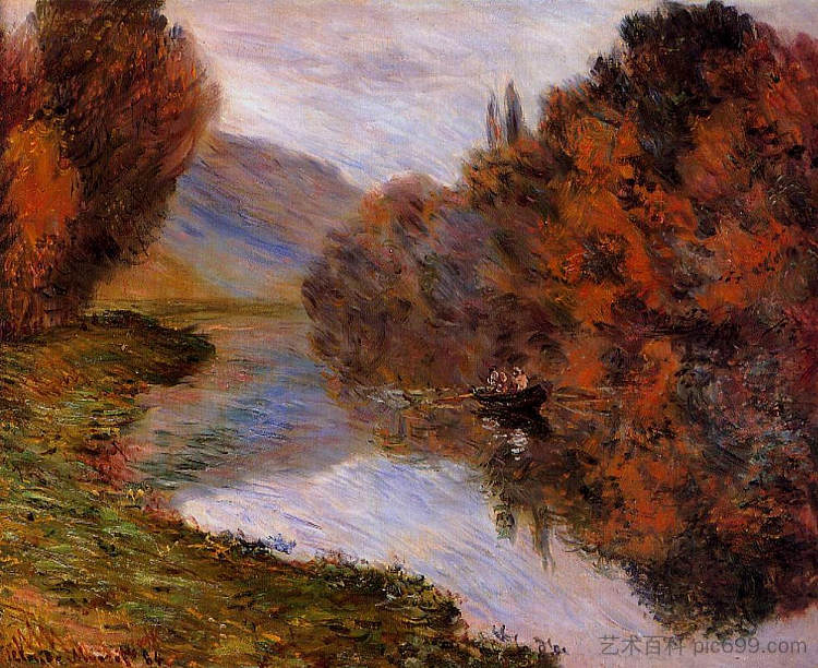 塞纳河上的划艇在朱福斯 Rowboat on the Seine at Jeufosse (1884),克劳德·莫奈