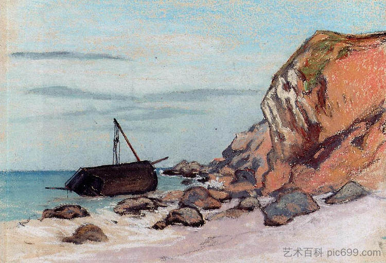 圣阿德烈斯，搁浅帆船 Saint-Adresse, Beached Sailboat (1865)，克劳德·莫奈