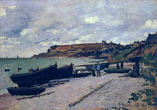 圣阿德烈斯，岸上的渔船 Sainte-Adresse, Fishing Boats on the Shore (1867)，克劳德·莫奈