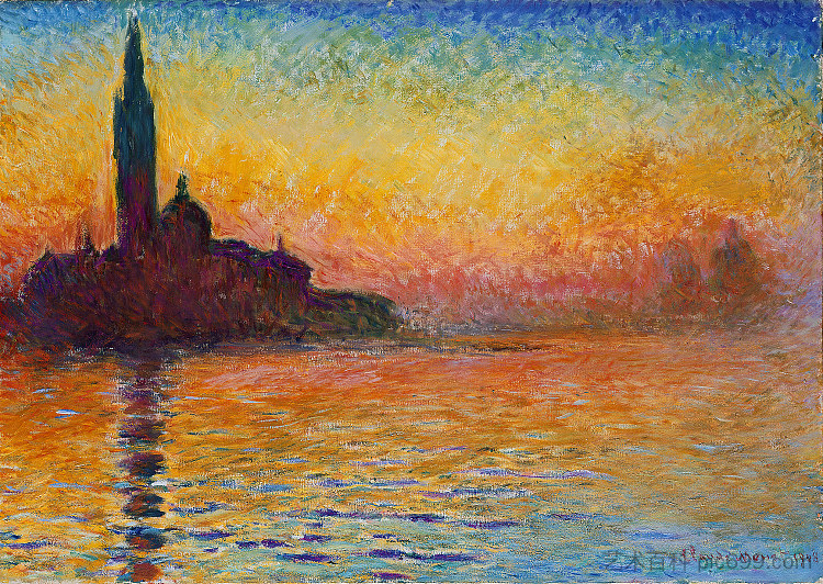 圣乔治马焦雷和黄昏 San Giorgio Maggiore at Dusk (1908)，克劳德·莫奈