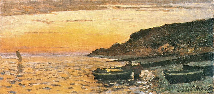 圣阿德烈斯海岸，日落 Seacoast at Saint-Adresse, Sunset (1864)，克劳德·莫奈