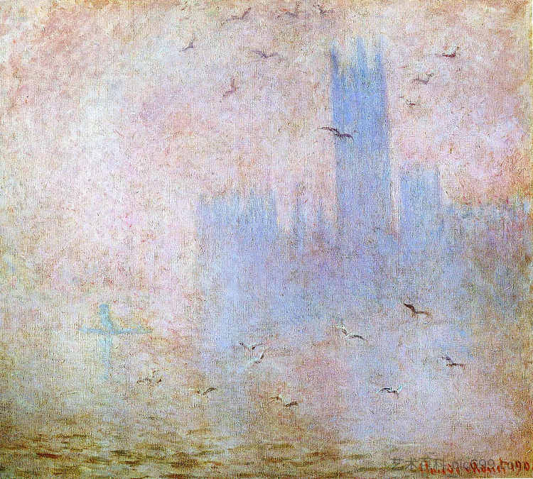 海鸥飞过议会大厦 Seagulls over the Houses of Parliament (1904)，克劳德·莫奈