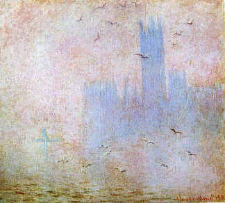 海鸥飞过议会大厦 Seagulls over the Houses of Parliament (1904)，克劳德·莫奈
