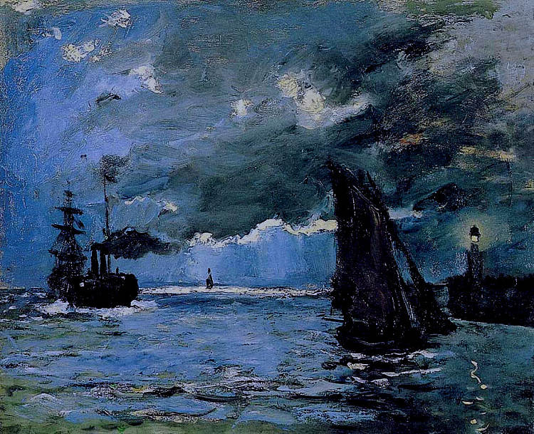 海景, 夜景效果 Seascape, Night Effect (1866),克劳德·莫奈