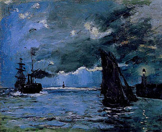 海景， 夜景效果 Seascape, Night Effect (1866)，克劳德·莫奈