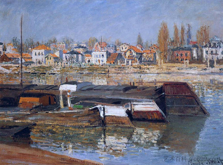 阿涅尔的塞纳河 Seine at Asnieres (1873)，克劳德·莫奈